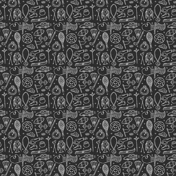 Seamless sport pattern. Doodle vector with sport icons. Vintage sport background Stock Illustration
