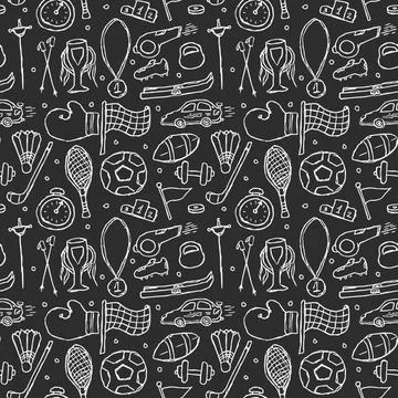Seamless sport pattern. Doodle vector with sport icons. Vintage sport background Stock Illustration