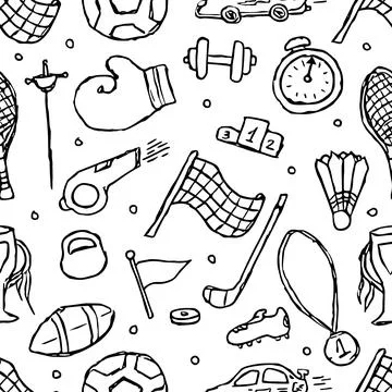 Seamless sport pattern. Doodle vector with sport icons. Vintage sport background Stock Illustration