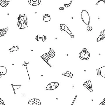 Seamless sport pattern. Doodle vector with sport icons. Vintage sport background Stock Illustration