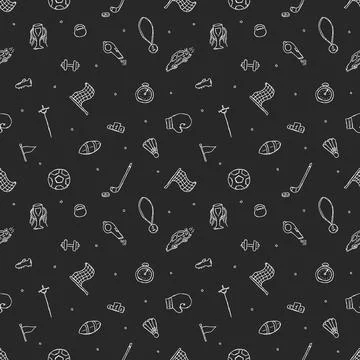 Seamless sport pattern. Doodle vector with sport icons. Vintage sport background Stock Illustration
