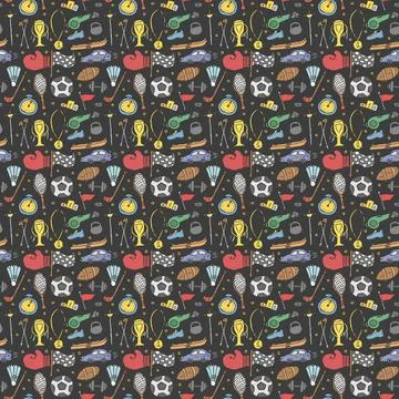 Seamless sport pattern. Doodle vector with sport icons. Vintage sport background Stock Illustration