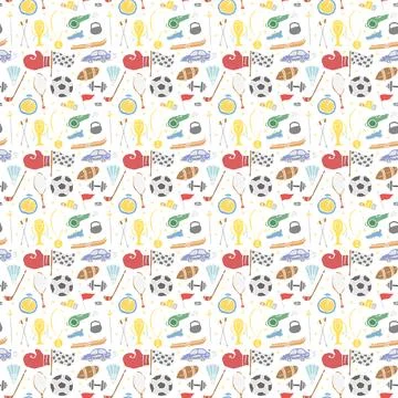Seamless sport pattern. Doodle vector with sport icons. Vintage sport background Stock Illustration