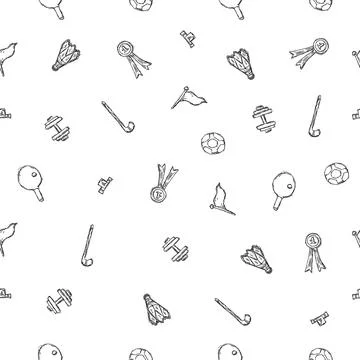 Seamless sport pattern. Doodle vector with sport icons. Vintage sport background Stock Illustration