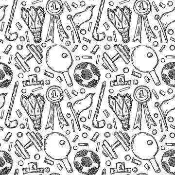Seamless sport pattern. Doodle vector with sport icons. Vintage sport background Stock Illustration
