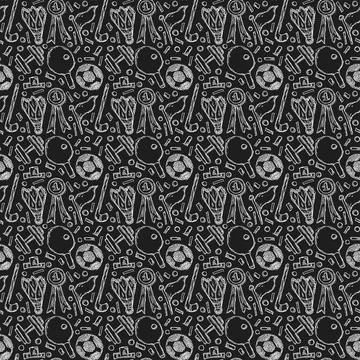 Seamless sport pattern. Doodle vector with sport icons. Vintage sport background Stock Illustration
