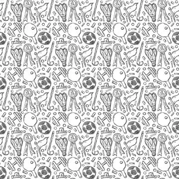 Seamless sport pattern. Doodle vector with sport icons. Vintage sport background Stock Illustration
