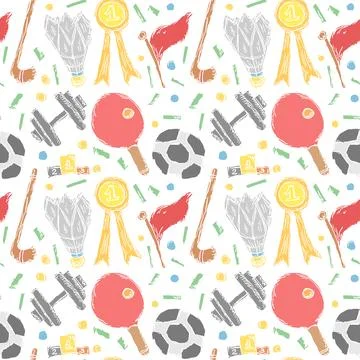 Seamless sport pattern. Doodle vector with sport icons. Vintage sport background Stock Illustration