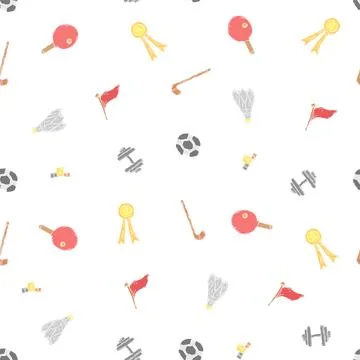 Seamless sport pattern. Doodle vector with sport icons. Vintage sport background Stock Illustration