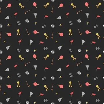 Seamless sport pattern. Doodle vector with sport icons. Vintage sport background Stock Illustration