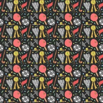 Seamless sport pattern. Doodle vector with sport icons. Vintage sport background Stock Illustration