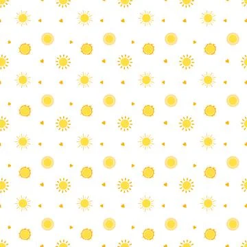 Seamless spring and summer pattern with yellow sun and hearts Illustrazione stock
