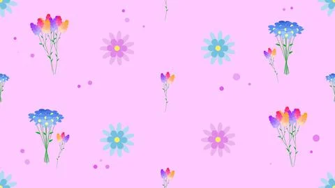 Seamless Spring Floral Pattern with Colorful Bouquets on Pink Background イラスト素材
