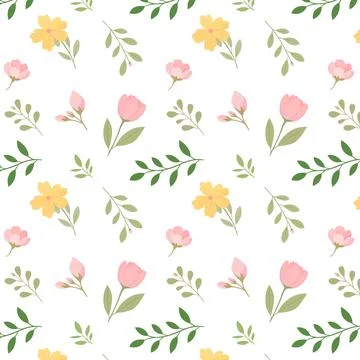 Seamless Spring Floral Pattern Minimal Pastel Botanical Background Ilustración de archivo