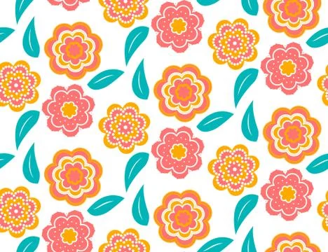 Seamless spring flower pattern on white background Stock Illustration