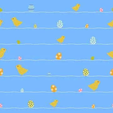 Seamless Spring or Easter background pattern with cute little chickens in yellow Stock Illustration