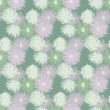 Seamless spring pattern with chrysanthemum silhouettes. Pale background and s Stock Illustration