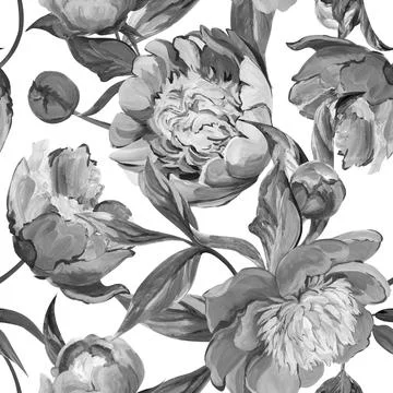 Seamless spring pattern drawn in gouache with pink peonies Illustrazione stock
