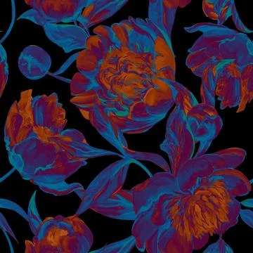 Seamless spring pattern drawn in gouache with pink peonies Illustrazione stock