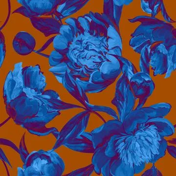 Seamless spring pattern drawn in gouache with pink peonies Stock Illustration