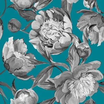 Seamless spring pattern drawn in gouache with pink peonies Stock Illustration
