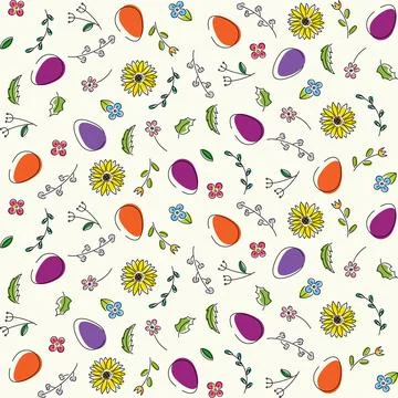 Seamless spring pattern eggs and flowers. Happy Easter. Paper, invitations. Stock Illustration