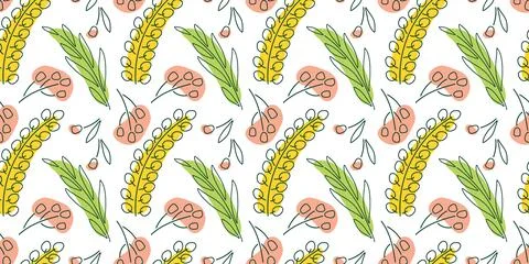 Seamless Spring Plant pattern. Doodle sketch illustration. Pastel colors Flowers Stock Illustration