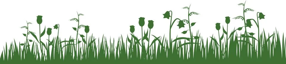 Seamless spring summer grass horizontal border with meadow plants silhouette Stock Illustration