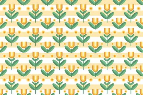 Seamless Spring Tulip Flower Pattern on Striped Texture 스톡 일러스트