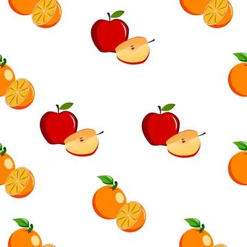 Seamless square pattern of Apple with Orange Piece Healthy fruit design Illus 库存插图