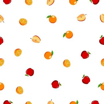 Seamless square pattern of Apple with Orange Piece Healthy fruit design Illus Stock Illustration