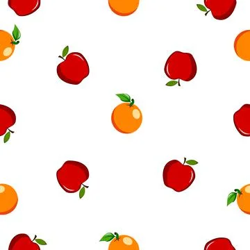 Seamless square pattern of Apple with Orange Piece Healthy fruit design Illus Stock Illustration