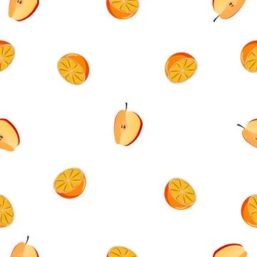 Seamless square pattern of Apple with Orange Piece Healthy fruit design Illus Stock-Illustration