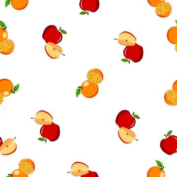 Seamless square pattern of Apple with Orange Piece Healthy fruit design Illus Stock-Illustration