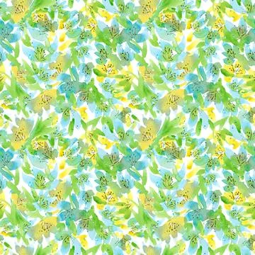 Seamless square pattern of blue and yellow abstract flowers on a white. Stock Illustration