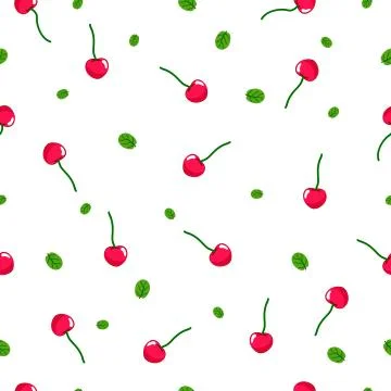 Seamless square pattern with Cheery Fruit, Leaf for tiles texture, , Plywood  스톡 일러스트