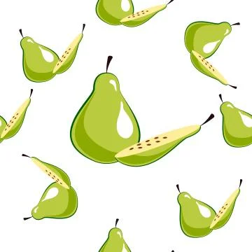 Seamless square pattern of Green Pear with Slice Piece Healthy fruit design I Stock-Illustration