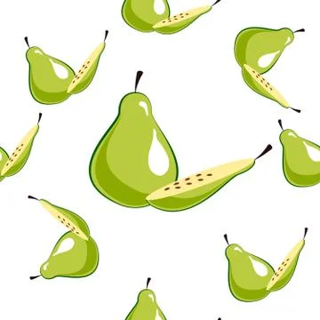 Seamless square pattern of Green Pear with Slice Piece Healthy fruit design I 스톡 일러스트