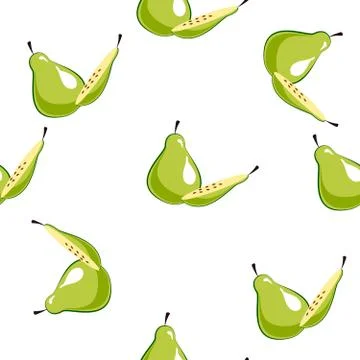 Seamless square pattern of Green Pear with Slice Piece Healthy fruit design I Stock-Illustration