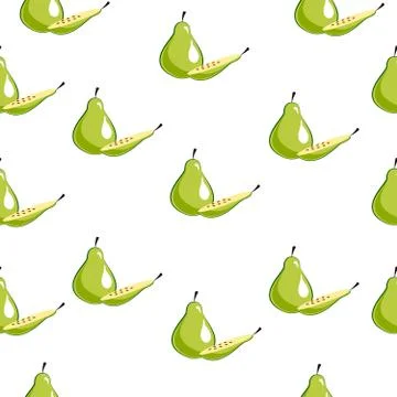 Seamless square pattern of Green Pear with Slice Piece Healthy fruit design I Stock Illustration