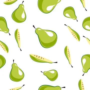 Seamless square pattern of Green Pear with Slice Piece Healthy fruit design I Stock Illustration