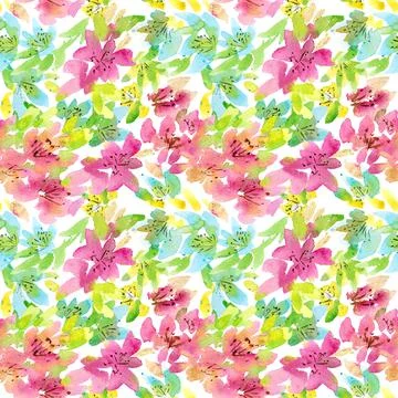 Seamless square pattern of pink abstract flowers on a white background. Stock Illustration