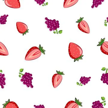 Seamless square pattern of Strawberry, Purple Grapes for tiles texture, , Ply 库存插图