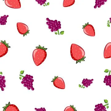 Seamless square pattern of Strawberry, Purple Grapes for tiles texture, , Ply 스톡 일러스트