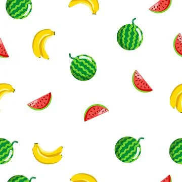 Seamless square pattern of Watermelon with Banana Piece Healthy fruit design  Stockillustratie