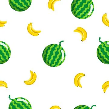 Seamless square pattern of Watermelon with Banana Piece Healthy fruit design  Stock-Illustration