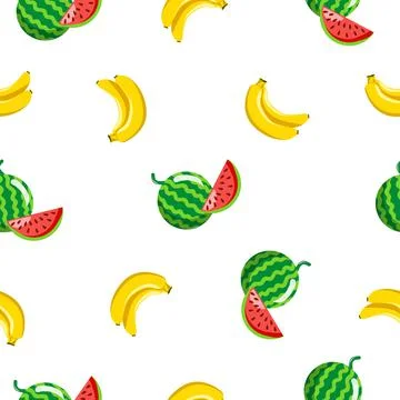 Seamless square pattern of Watermelon with Banana Piece Healthy fruit design  스톡 일러스트