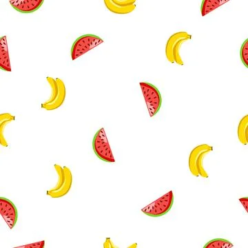 Seamless square pattern of Watermelon with Banana Piece Healthy fruit design  Stock Illustration