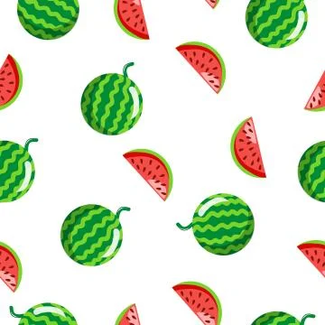 Seamless square pattern of Watermelon with Slice Piece Healthy fruit design I Stock Illustration