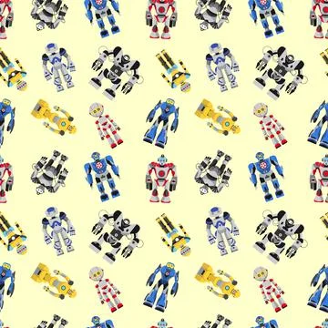Seamless square robots pattern Stock Illustration